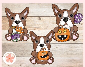 Halloween PNG, Boston Terrier Dog Clipart, Halloween Candy, Spooky Pumpkin Halloween Shirt Design, Scrapbook Elements, Junk Journal Stickers