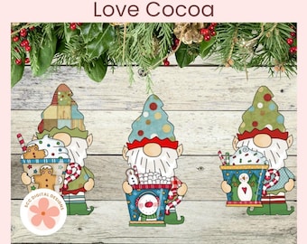 Christmas Gnome Clipart, Cute Elf Gnomes & Cocoa Mugs PNG for Scrapbooking, Junk Journals, Stickers, Paper Crafting