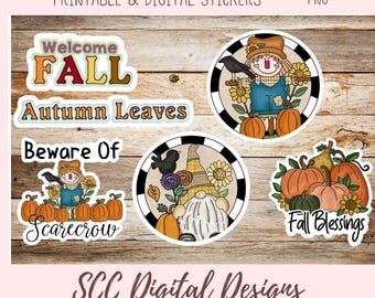 Fall Blessing Digital Stickers, Scarecrow Autumn Printable Stickers, Pre-Cropped Pumpkin Sticker PNG, , Scrapbook Ephemera, Junk Journal