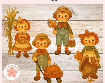 Fall Raggedy Clipart Bundle, Autumn Rag Doll PNG, Turkey, Pumpkin Clip Art for  Teachers, Paper Crafting, Scrapbook & Junk Journal Ephemera