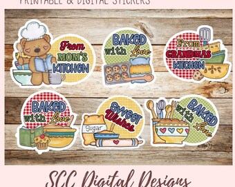 Baking Supplies Clipart Bakery Digital Stickers, Baked with Love Printable Sticker, From Mom's Kitchen, Scrapbook Pre-Cropped PNG Sticker