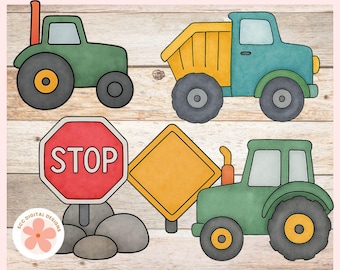 Construction Vehicles PNG Bundle, Dump Truck, Tractors, Equipment Truck Png, Kids T-Shirt Design, Boys Birthday Party Supplies Clipart