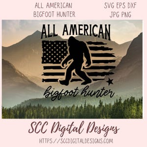 Bigfoot Jäger SVG, amerikanische Flagge Sasquatch Folklore Fahrzeug Vinyl Aufkleber, Mann Höhle Zeichen Geschenk für Ehemann, Outdoor-Begeisterte T-Shirt oder Becher