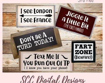 Fart Zone (Beware) SVG Bundle, Funny Bathroom Humor, Text Me If You Run Out of TP, Jiggle it a Little Bit (The Toilet Handle) Bathroom Decor