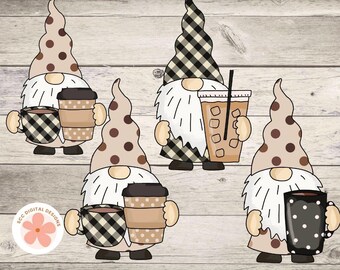 Coffee Lover Gnomes Clipart, Coffee Lover PNG Set, Cute Mocha Latte Gnome, Junk Journal, Scrapbooking & Paper Crafting Elements