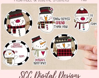 Woodland Snowmen Stickers, Digital Planner Sticker Collection, Junk Journal Supplies, Scrapbooking, Sticker, Card Making, Ephemera PNG Image