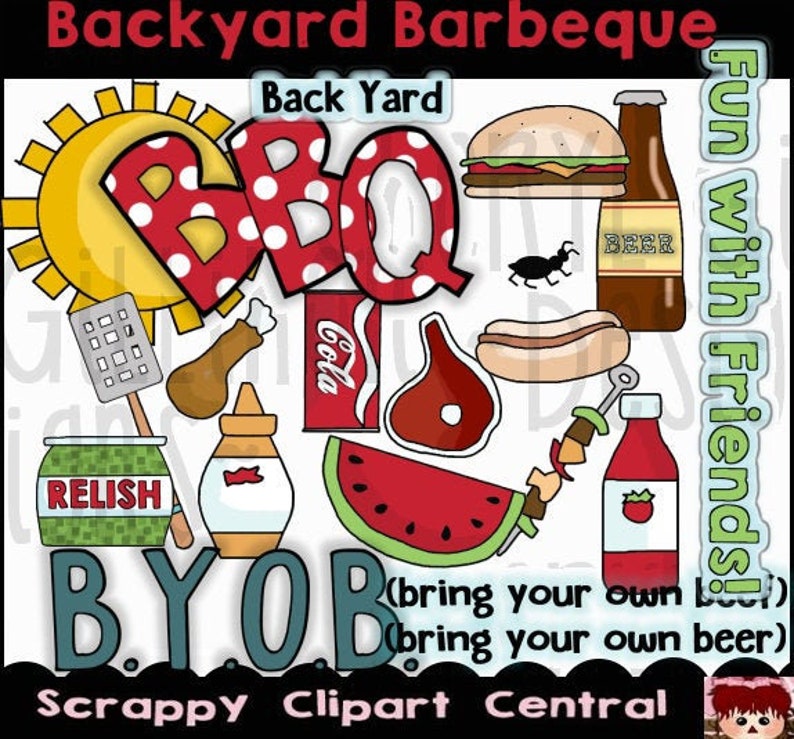 Backyard Barbeque Digital Clipart BBQ Clipart Word-Art | Etsy
