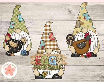 Farm Fresh Eggs Clipart, Whimsical Gnomes, Colorful Chickens Clip Art PNG, Farmhouse Wall Art, T-Shirts, Stickers, Scrapbooking Elements