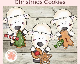 Christmas Cookies Clipart Bundle, Sheep Holiday Clip Art, Digital & Printable Stickers, DIY Paper Crafting, Scrapbooks, Junk Journaling