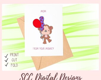 Mother's Day Card Printable DIY Gift for Mom, Little Monkeys Print at Home Card, DIY Gift Card, Blank Card Instant Download for Grandma
