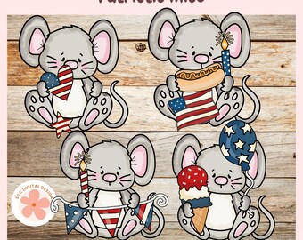 Patriotic Mice Clipart, 4th of July Clipart Bundle, Independence Day Red White & Blue Flag PNG, Watercolor Patriotic Clipart PNG