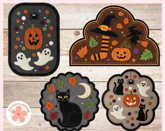 Halloween Clipart, Cute Spooky Felt Pumpkins, Ghosts, Black Cats Clip Art PNG, Teachers, Paper Crafting, Scrapbook & Junk Journal Ephemera