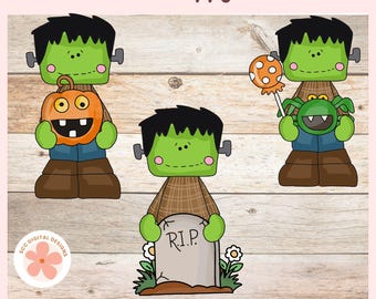 Frankenstein Clipart, Spooky Pumpkins, Bats & Ghosts Clip Art PNG, Paper Crafts, Scrapbook, Junk Journals, Digital and Printable Stickers