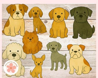 Whimsical Dogs Clipart PNG Bundle, Cute Puppies Graphic Illustrations for Sublimation, Stickers, Digital Scrapbooking & Paper Crafting