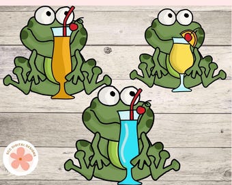 Frog Clipart, Fat Frogs Love Cocktails, Funny Toad PNG for Stickers, Digital Scrapbooking, Paper Crafts, Junk Journals, & T-Shirts for Mom
