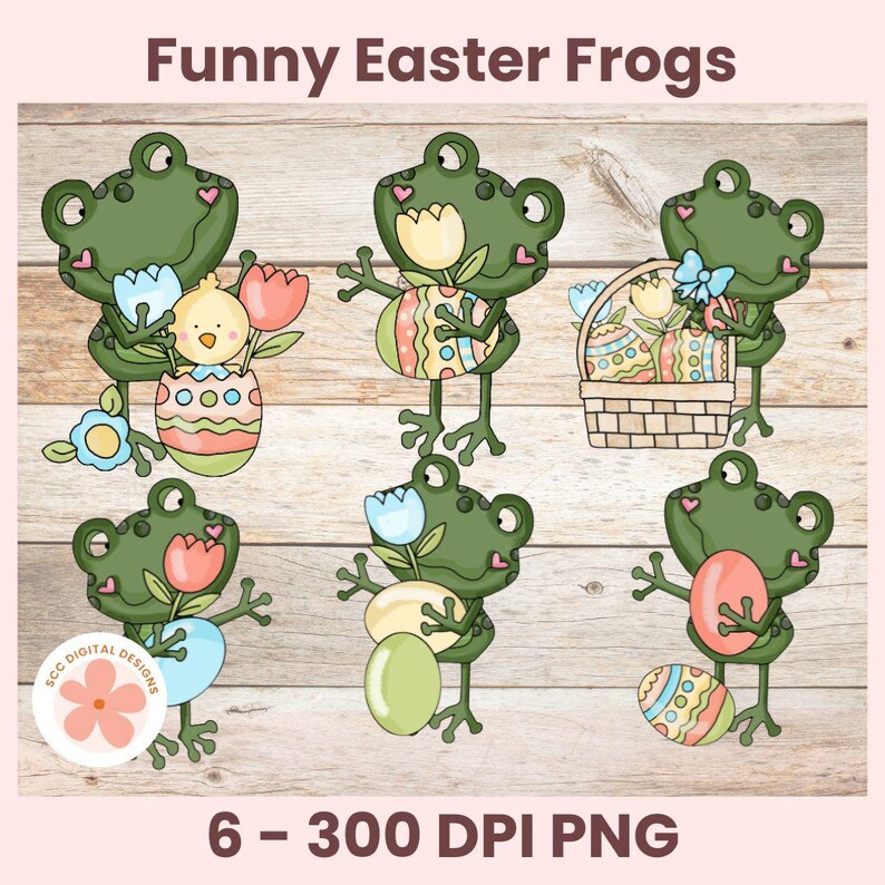 Funny Easter Frogs Clipart, Colored Eggs, Easter Basket, Chick & Spring ...