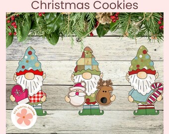 Christmas Gnome Clipart, Elf Gnome Christmas Cookies, Cute Holiday Clipart, Santa Reindeer Candy Cane PNG, Commercial Use Digital Download
