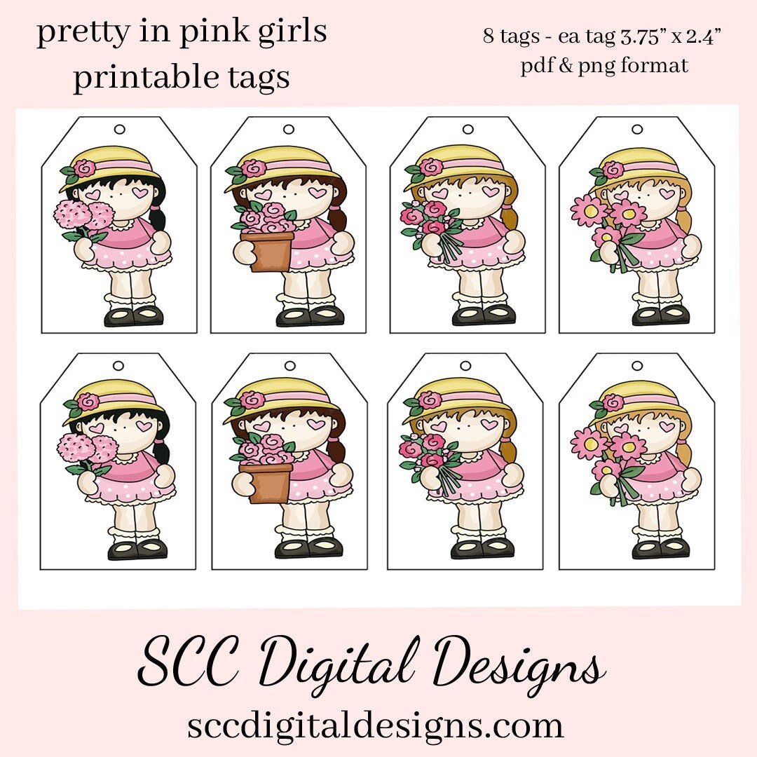 Pretty in Pink Printable Tags 8 Tags With 4 Images Instant Download ...