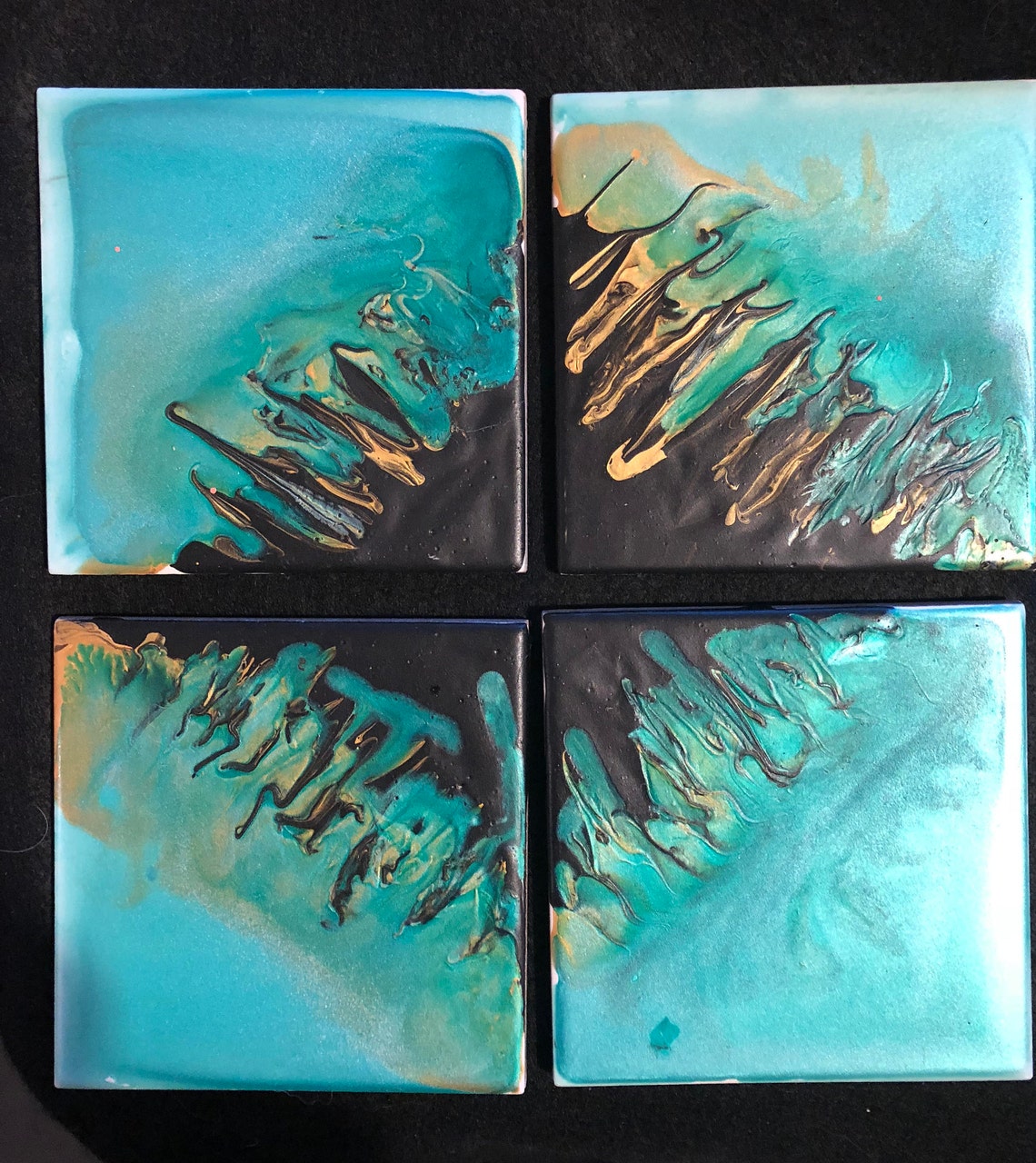 4 Ceramic Acrylic Painted Tiles Etsy