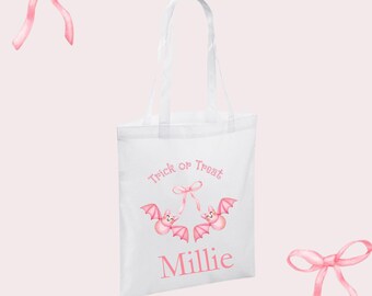 Halloween Party Tasche | Süßes oder Saures Tasche | Halloween Tasche für Kinder | Rosa Halloween Dekor | Mädchen Halloween Tasche | Rosa Party | Fledermaus Tote