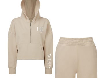 Wifey Tracksuit Personalised | Bridal Tracksuit | Hen Party Loungewear | Honeymoon Outfit | Bride to Be | Wifey Hoodie | Long Short| Caramel