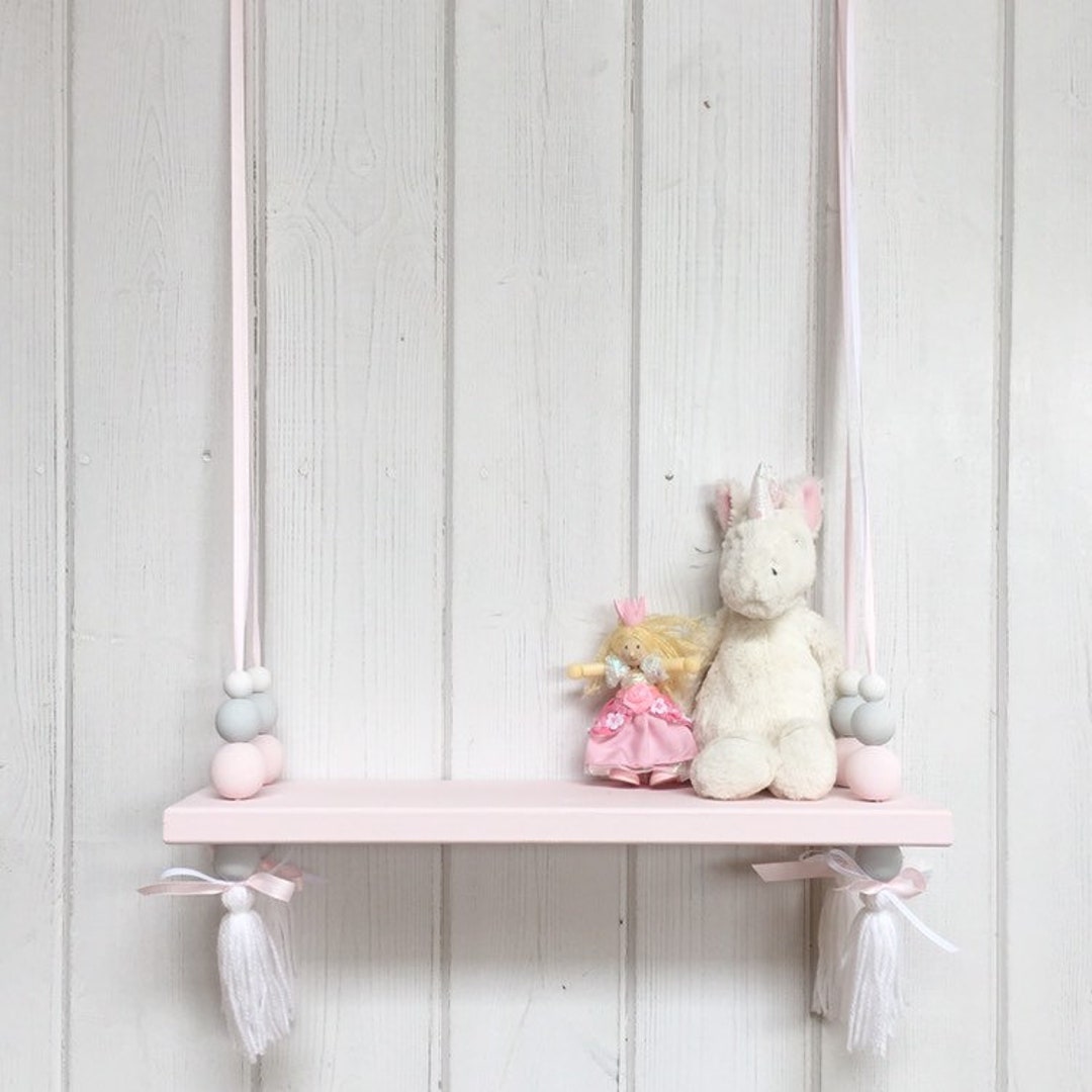 Wooden Swing Shelf Tassel Shelf Pink Painted Shelf Nordic Style