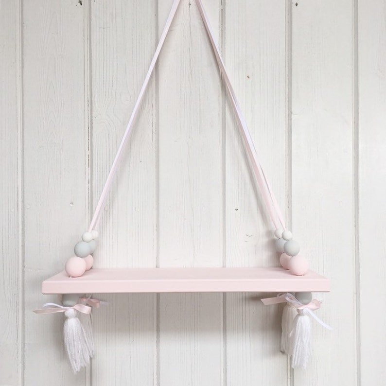 Wooden Swing Shelf Tassel Shelf Pink Painted Shelf Etsy