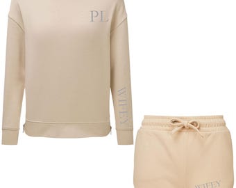 Wifey Tracksuit Personalised | Bridal Tracksuit | Hen Party Loungewear | Honeymoon Outfit | Bride to Be | Wifey Sweatshirt | Short | Caramel