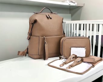Personalised Baby Changing Bag | Mama Backpack | Mum Bag | Mum Backpack | Changing Bag | Baby Bag | Vegan Bag | Backpack Changing Bag |Beige
