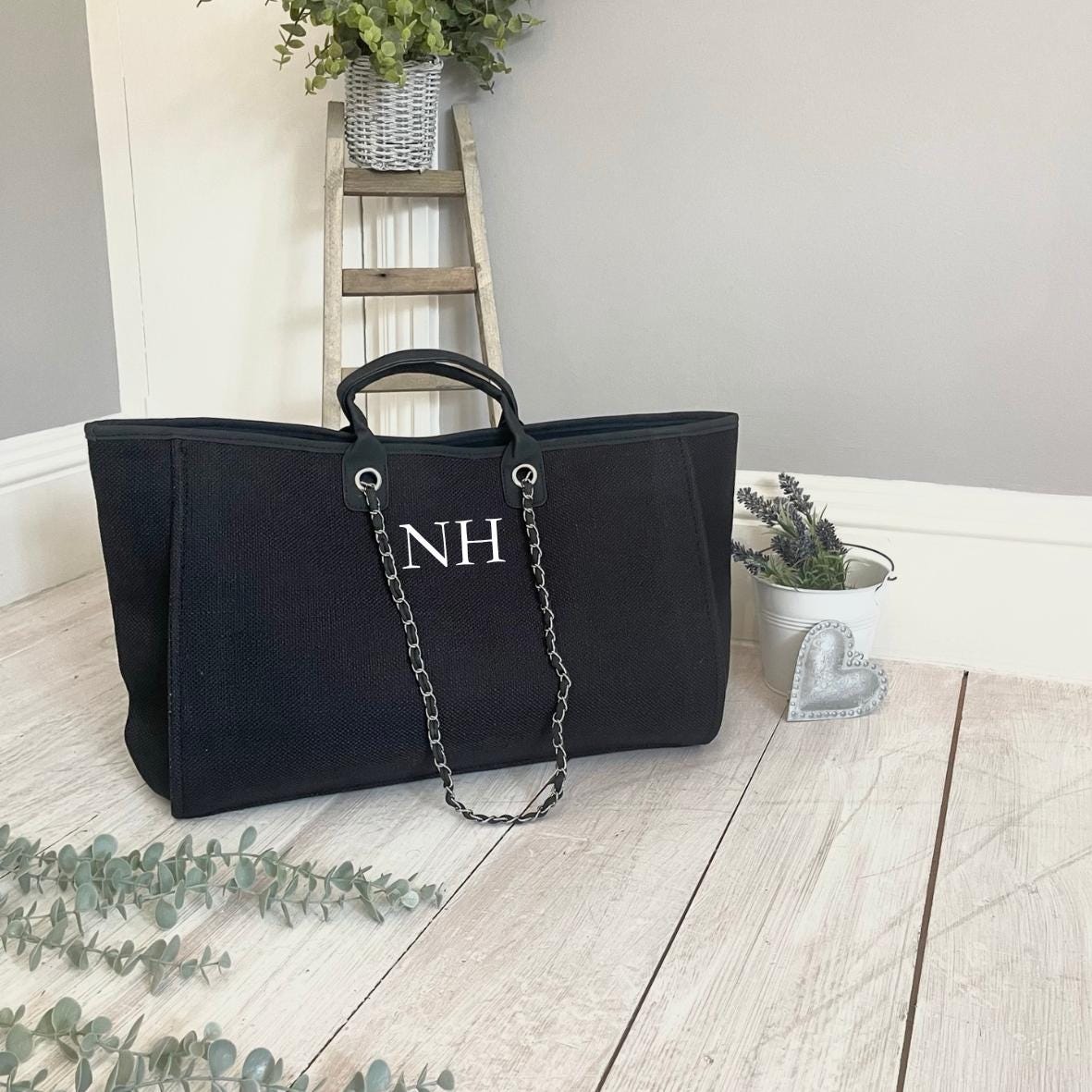 Monogram Canvas Weekend Bag | Monogram Canvas Weekend Holdall Bag | Canvas Chain Bag Initials | Personalised Weekend Bag | Hand Luggage Bag