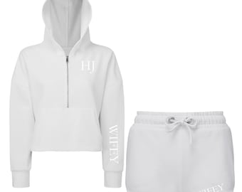 Wifey Tracksuit Personalised | Bridal Tracksuit | Hen Party Loungewear | Honeymoon Outfit | Bride to Be | Wifey Hoodie | Shorts | White