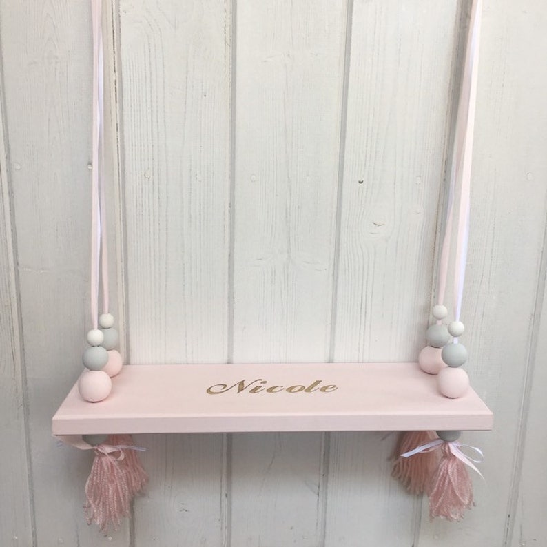 Wooden Swing Shelf Tassel Shelf Pink Painted Shelf Etsy