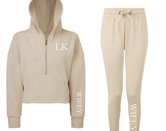 Wifey Tracksuit Personalised | Bridal Tracksuit | Hen Party Loungewear | Honeymoon Outfit | Bride to Be | Wifey Hoodie | Caramel