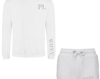 Wifey Tracksuit Personalised | Bridal Tracksuit | Hen Party Loungewear | Honeymoon Outfit | Bride to Be | Wifey Sweatshirt | Short | White