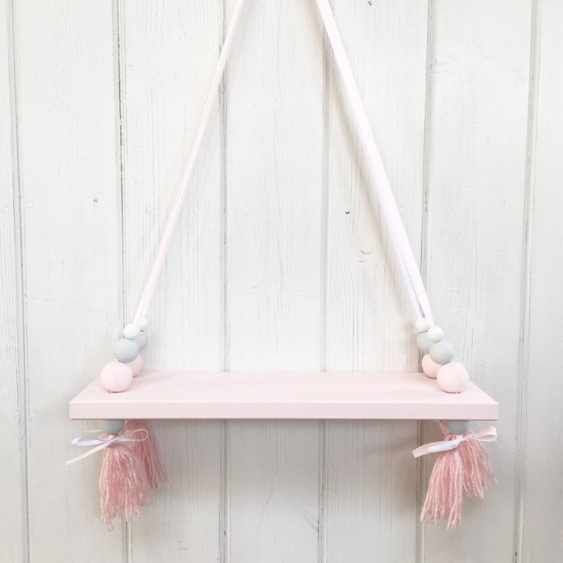 Wooden Swing Shelf Tassel Shelf Pink Painted Shelf Etsy