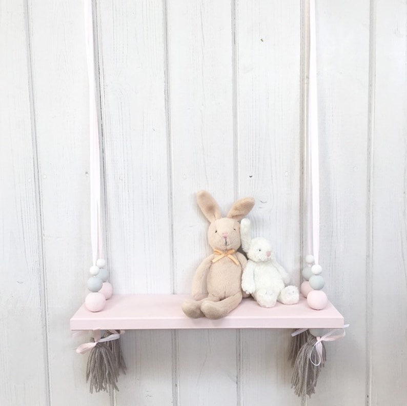 Wooden Swing Shelf Tassel Shelf Pink Painted Shelf Etsy