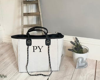 Personalised Canvas Tote Bag | Personalised Canvas Chain Bag | Canvas Chain Bag Initials | Personalised Handbag | Women's Handbag | Medium