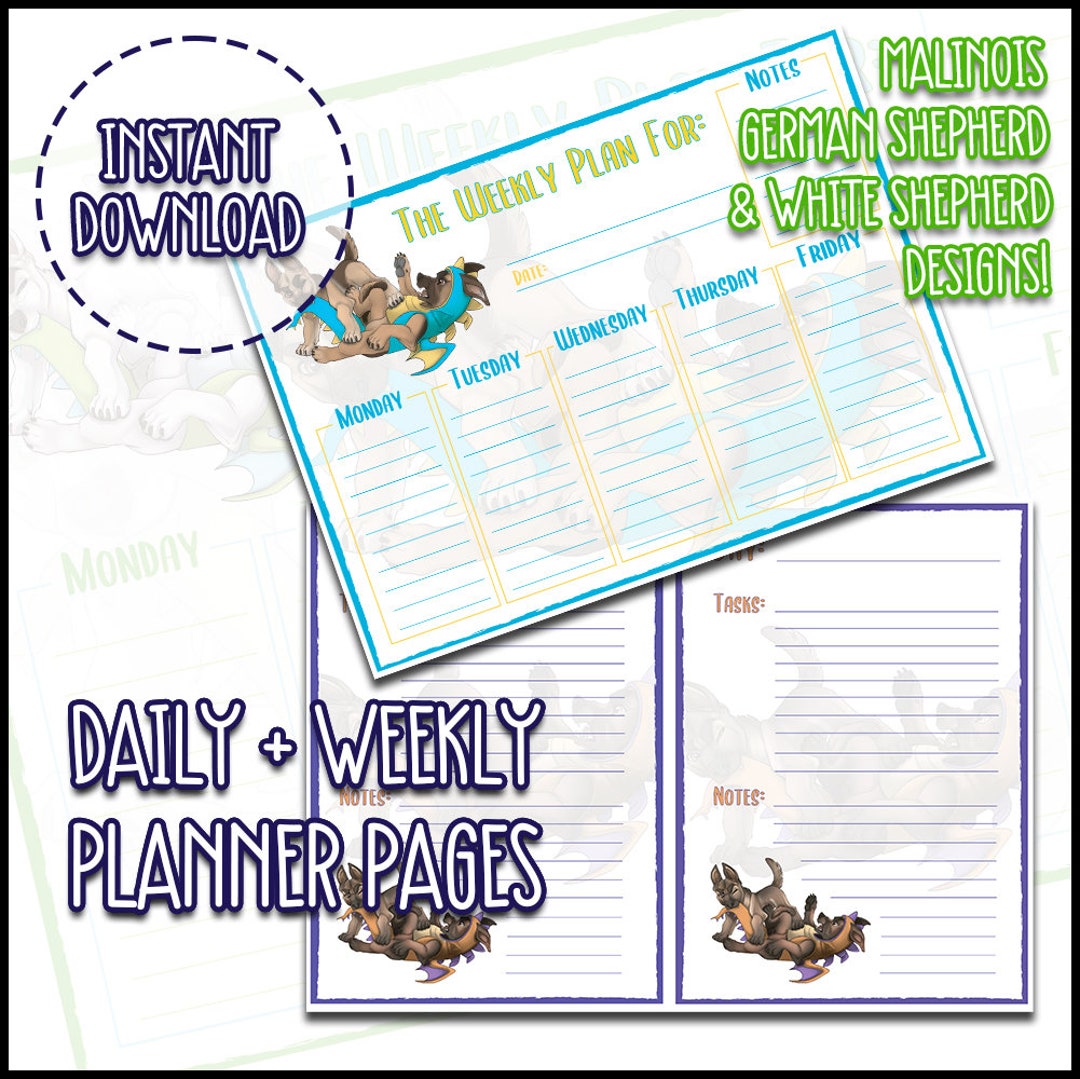 Printable Weekly Planner Pages, Cute Dog Themed Planner With Belgian ...