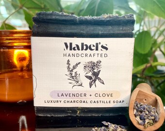 Lavendel + kruidnagel Luxe veganistische houtskool Castilla-reep - ontgiftend