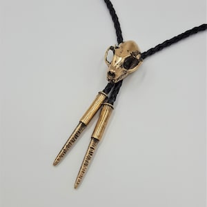 Bat Skull Bolo - Bronze - Black Leather Braided Chord - Unique Accessory