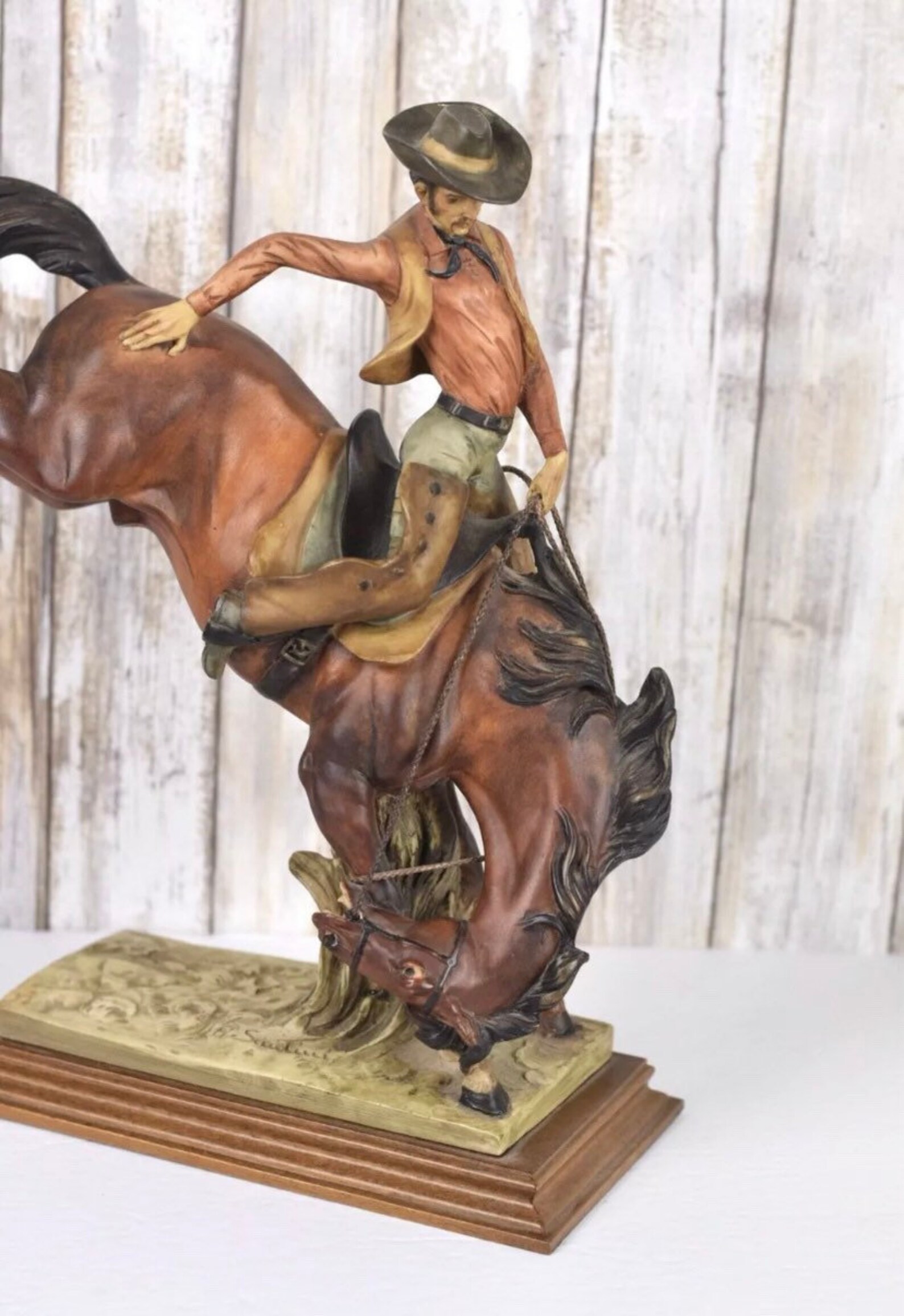 Vintage A. Santini Sculpture Classic Figure Cowboy Horse Made Etsy