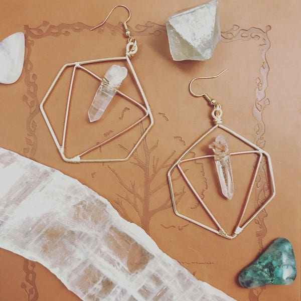 Mystic Angle hexagon wire wrapped crystal earrings