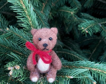 Needle Felted Teddy Bear: Dark Brown Handmade Collectible