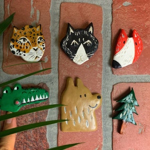 Hand Made Air Dry Clay  Forest Animal brooch pin or Refrigerator Magnets Sculpture /Handpainting