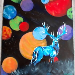 Tableau ''Cerf céleste'' - Toile sur carton - Vernis