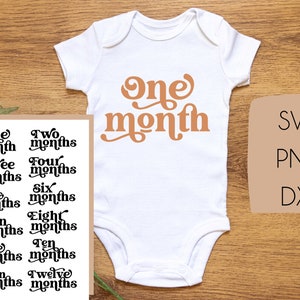 SVG PNG DXF Baby First Year Milestone Newborn Onesie, Twelve Month Romper Cut File Image, Cricut Silhouette Sublimation