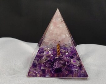 Amethyst Orgonite Pyramid | Copper Spiral, Rose Quartz, Amethyst | Perfect Imperfections | Energy Healing, Feng Shui, and Reiki