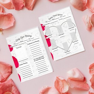 May include: A printable tarot card reading spread for daily love readings. The spread is designed with a heart shape and includes spaces for six tarot cards. The spread also includes prompts for the reader to consider, such as "Reading about whom?" and "How do you feel about the relationship today?"