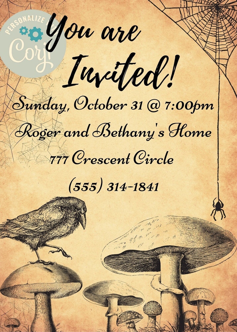 Raven Invitation Samhain Party, Halloween, Birthday, Masquerade Ball, Witching Hour & More image 2