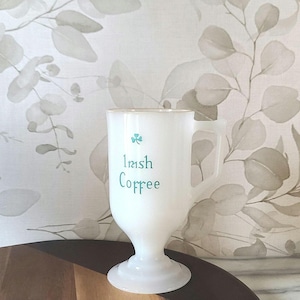 Irish Coffee Mug - Milk Glass - Stemmed Glass With Handle - Federal Glass - Vintage